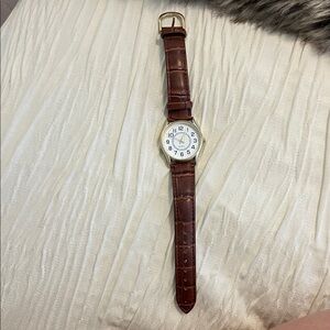 Classic Brown Leather Strap Women's Watch with White Dial